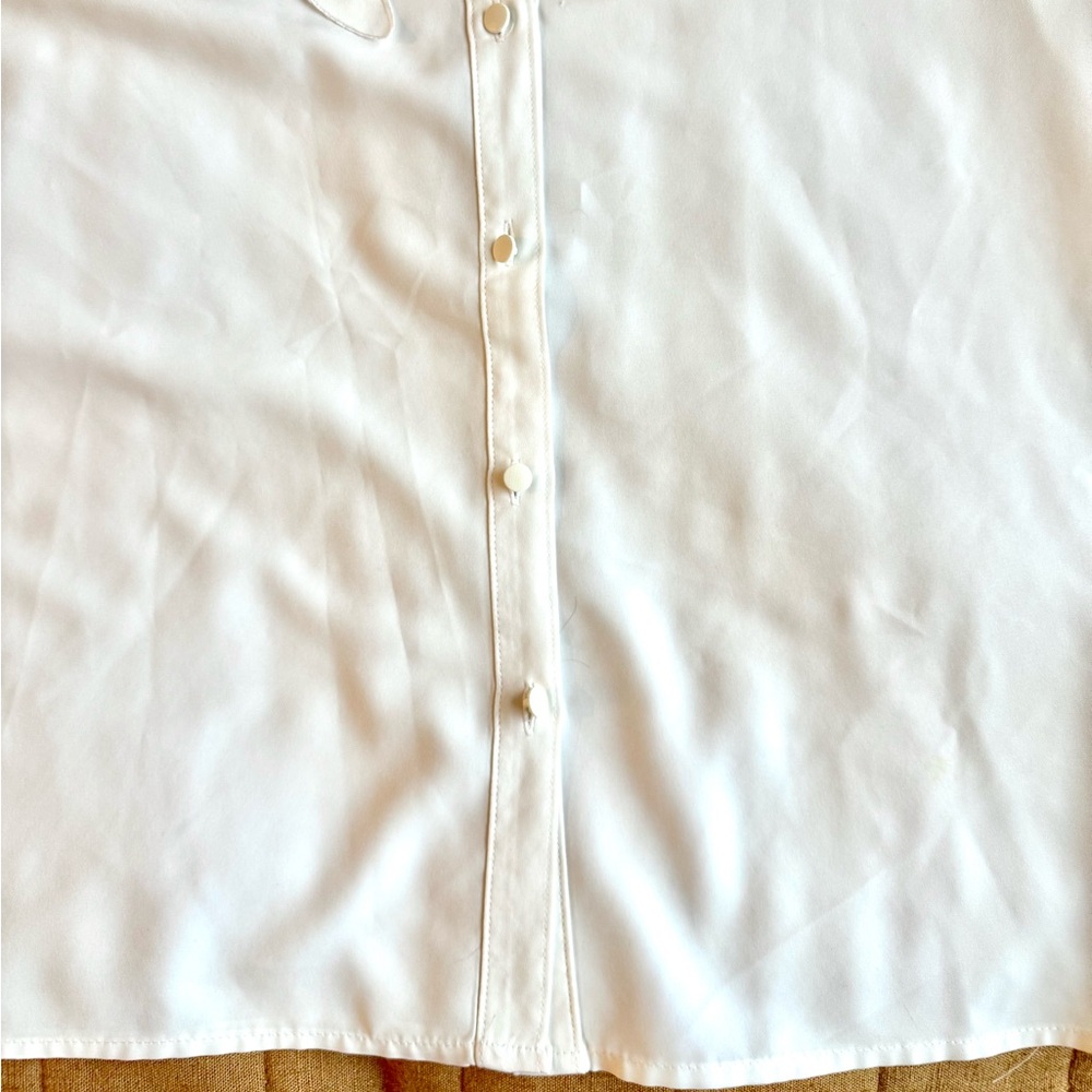 Vintage White Like New Embroidered Collar Peter Pan Long Sleeve Blouse - Picture 5 of 16